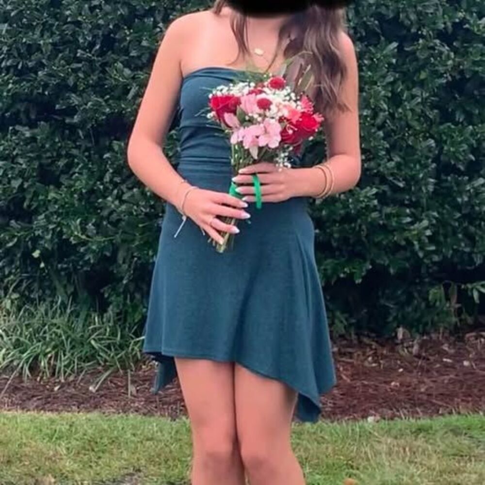 Dark Green Strapless Glitter Ruched Dress